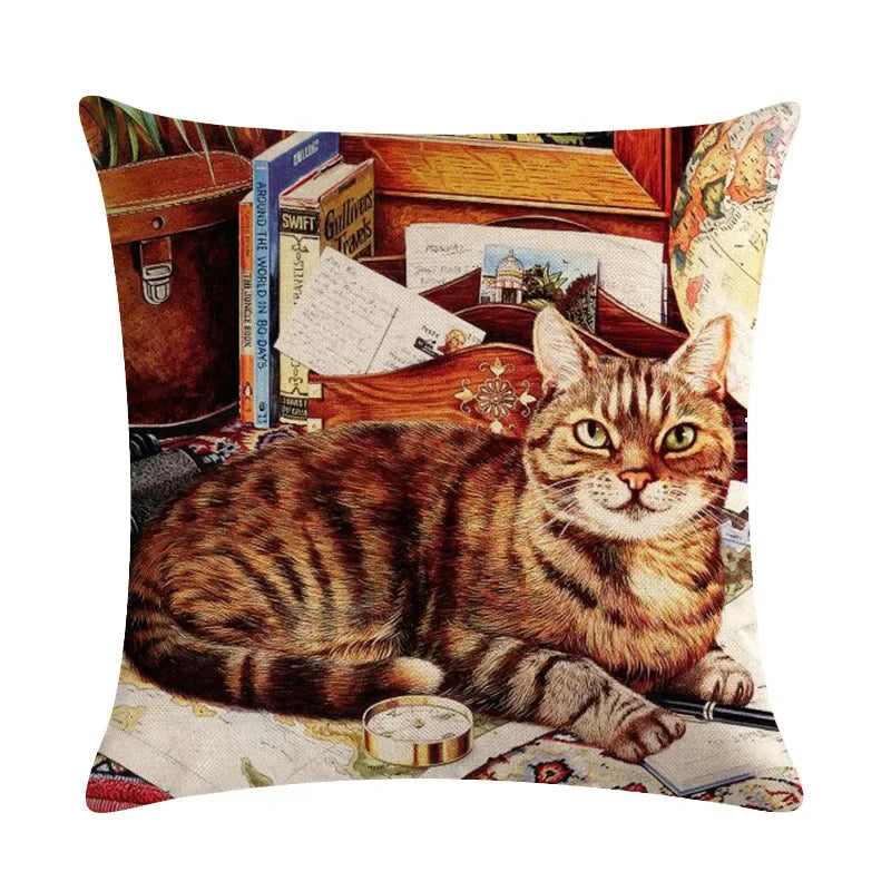 Axyaa Cat Series Linen Pillowcase 45x45cm