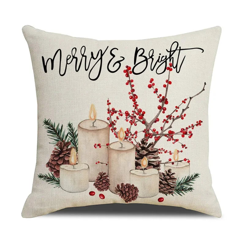 Axyaa Christmas Birds Pillowcase 45X45cm Linen Cushion Cover for Sofa