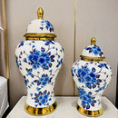 Axyaa Golden Ceramic Vase with Lid - Tabletop Flowers & Storage Jar