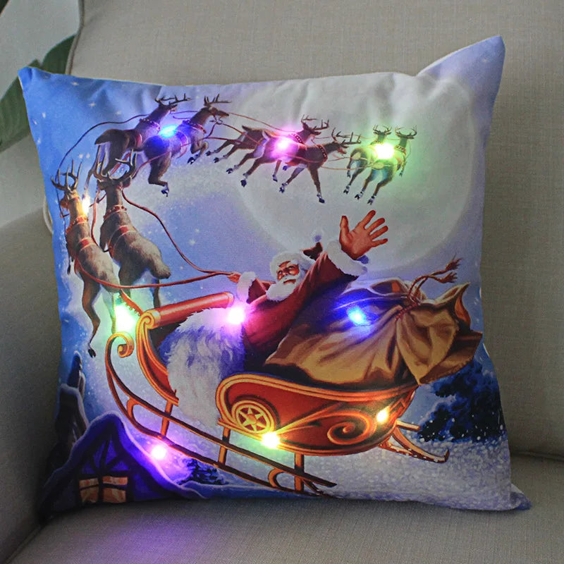 Axyaa LED Xmas Throw Pillows 18x18 inch - Cartoon Christmas Decoration