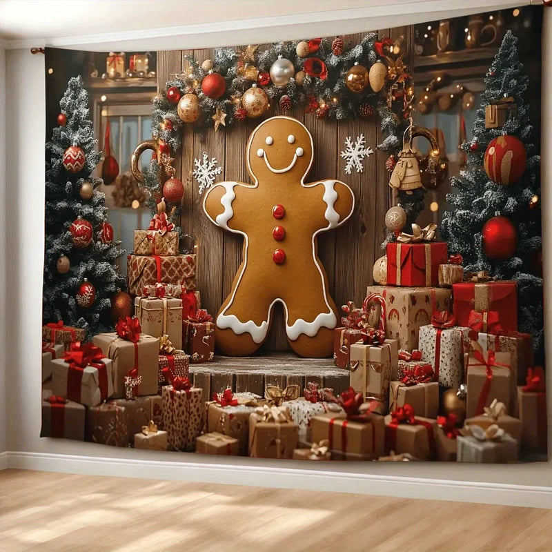 Axyaa Christmas Gingerbread & Gift Box Tapestry for Festive Home Decor
