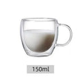 Axyaa Double Layer Glass Cup - Heat-Resistant, Round Egg Shape with Handle