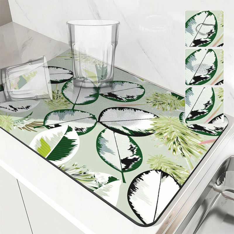 Tropical Leaf Kitchen Drying Mat Quick Dry Drain Pad for Axyaa Brand