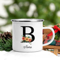 Axyaa Flower Letter Enamel Mug - Personalized Alphabet Camping Tea Coffee Cup
