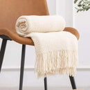 Axyaa Solid Color Knitted Fringe Throw Blanket for Office Nap, Couch, Bed