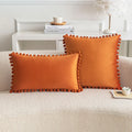 Axyaa Nordic Dutch Velvet Pillowcase with Pompoms Edges - Soft Sofa Cushion Cover
