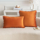 Axyaa Nordic Dutch Velvet Pillowcase with Pompoms Edges - Soft Sofa Cushion Cover