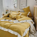 Axyaa Princess Style Bedding Set - Woman's Solid Color Ruffles Duvet Cover & Sheets