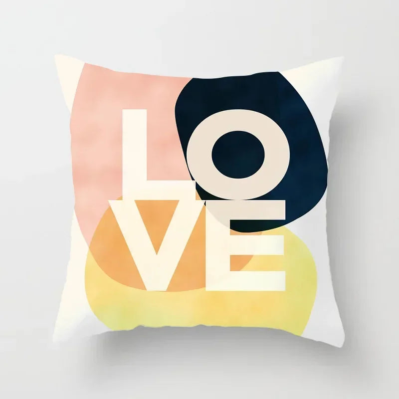Nordic Pink Yellow Geometry Cushion Cover Abstract Art Pillowcase - Axyaa