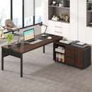 Axyaa 2-Piece Executive Office Desk & Lateral File Cabinet Combo, Business L-Shaped Computer Desk