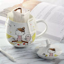 Axyaa Bone  Coffee Mug with Lid & Spoon, Girlly Design, Tea Tumbler