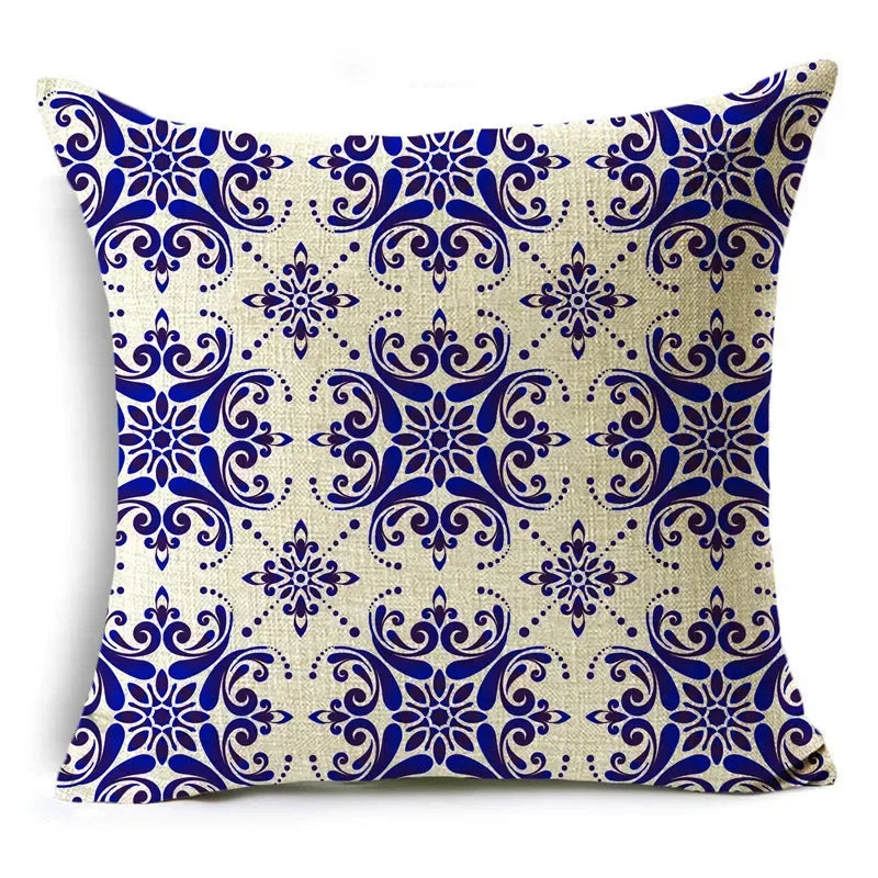 Axyaa Blue & White Porcelain Pattern Pillowcase - Sofa Decor 40cm/45cm/50cm