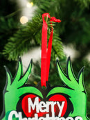 Axyaa Christmas Acrylic Ornaments Green Hands & Red Heart Festive Decor