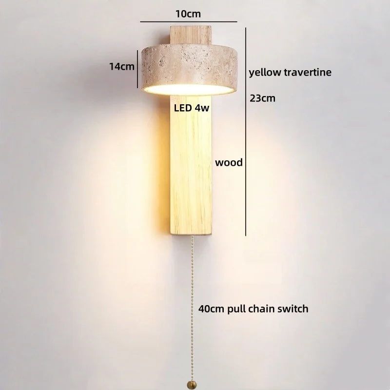 Axyaa LED Wall Light Mirror Stone Wood Wall Art Decor Bedroom Lamp