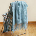 Axyaa Pink Tassels Throw Blanket: Soft, Textured, Cozy Knitted Blanket for Sofa, Couch