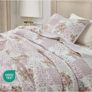 Axyaa Rosy 3-Piece King Size Printed Patchwork Cotton Quilt Set - Pink Floral