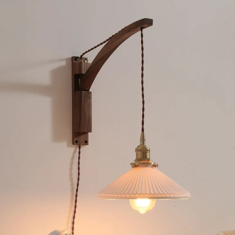 Axyaa Nordic LED Wall Sconce Walnut Copper Stair Light - Modern Home Decor