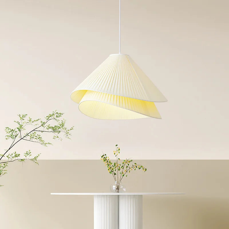 Axyaa White Fabric Chandelier: Nordic Minimalist LED Pendant Lights for Bedroom and Dining Room