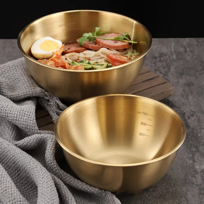 Axyaa Stainless Steel Salad Bowl with Scale - Korean Style Ramen Noodles Soup Container