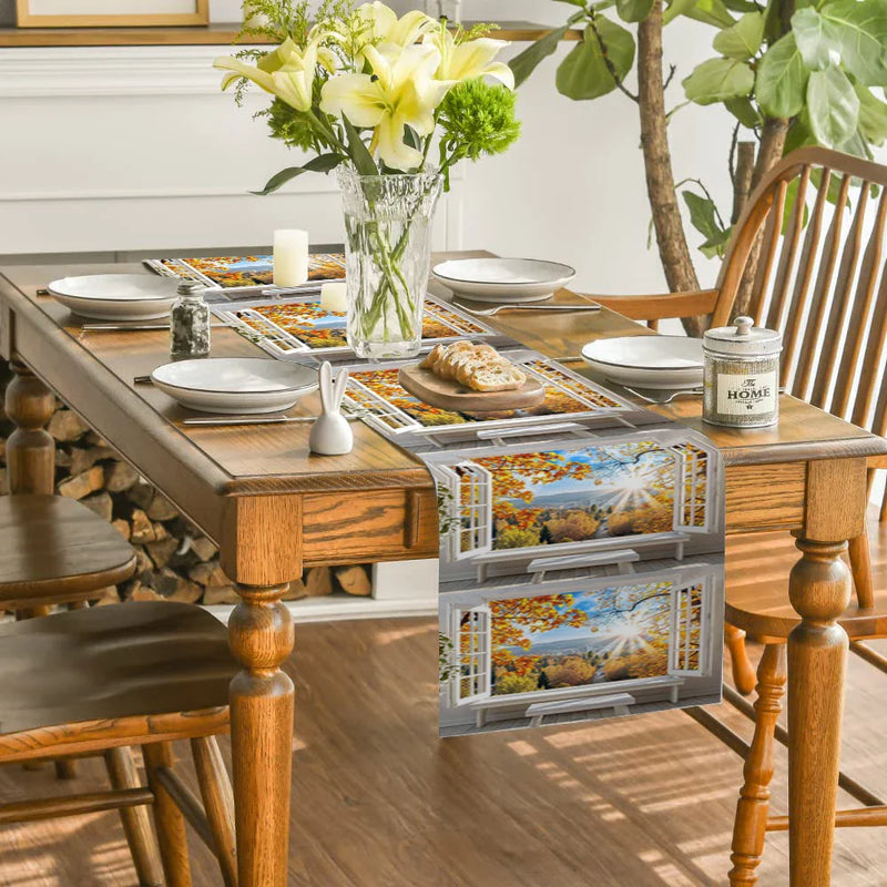 Axyaa Autumn Farmhouse Table Runner for Kitchen Dining Decor