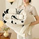 Axyaa Nordic Floral Jacquard Fleece Throw Blanket: Soft & Warm Plush Sofa Bed Cover