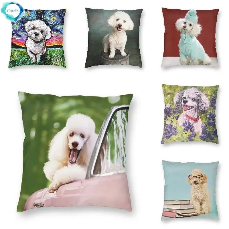Pink Convertible Pillowcase White Poodle Sofa Cushion Cover Axyaa Home Decor