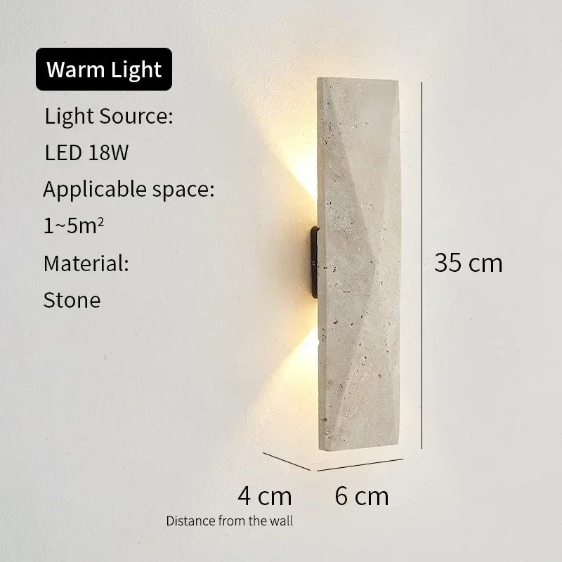 Axyaa Yellow Travertine Stone Japanese Style LED Wall Lamp