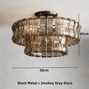 Axyaa Modern Grey Glass Chandelier, Ceiling Mounted Oval Lighting Fixture for Living Room