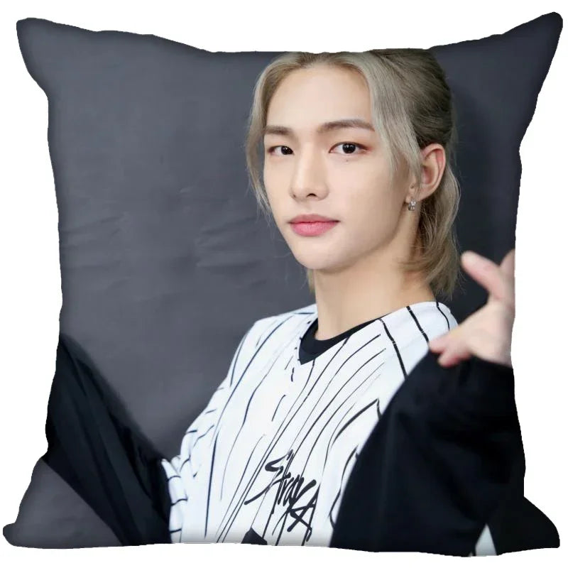 Axyaa Satin Hwang Hyunjin Pillow Cover - Decorative Bedroom Office Pillowcase Square Zipper Case