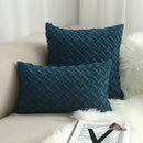 Axyaa Navy Blue Suede Pillow Cover with Green Woven Pattern - 45x45cm/30x50cm