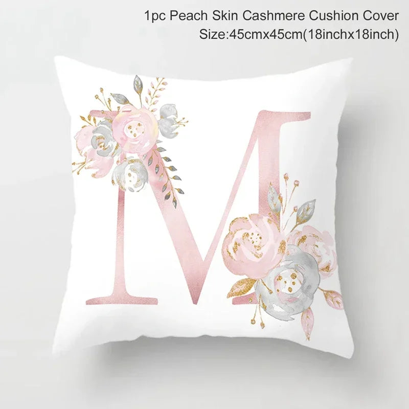 Axyaa Pink Letterwork Cushion Cover 45*45cm, Wedding Party Decor, Elegant Wedding Pillow