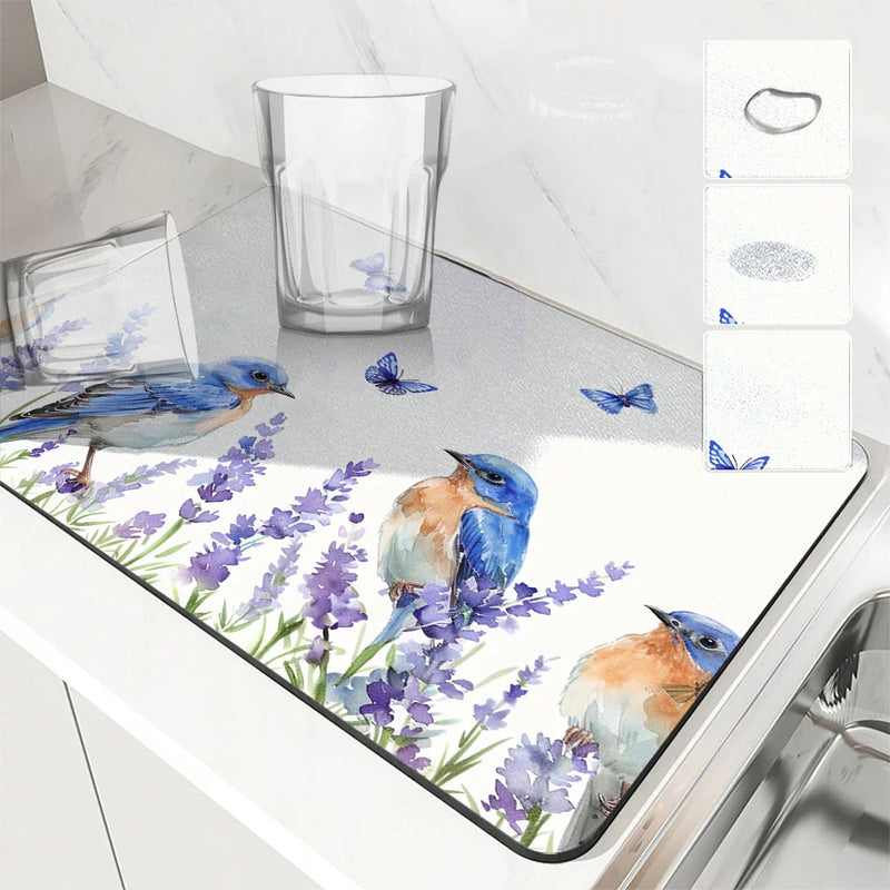 Axyaa Summer Kitchen Draining Mat: Super Absorbent Coffee Dish Drying Pad