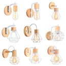 Axyaa Industrial Wood LED Wall Sconce E27 Retro Vintage Lighting Fixture