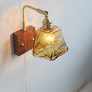 Axyaa Amber Glass Wood LED Wall Lamp with Switch for Living Room and Stair Lighting