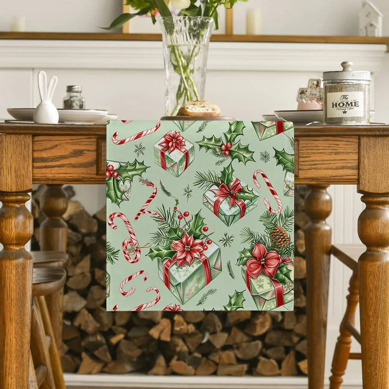 Axyaa Christmas Plant Leaves Table Runner - Festive Dining Decor