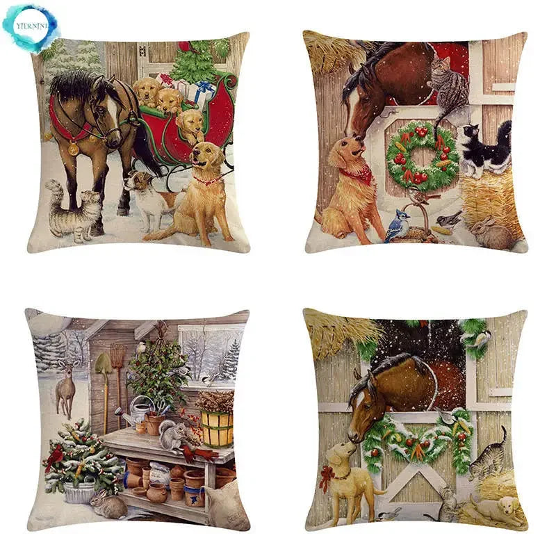 Axyaa Christmas Cartoon Animals Cushion Cover 45X45CM