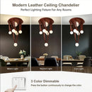 Axyaa Nordic Brown Leather Ceiling Chandelier LED Fixture - Modern Round Design
