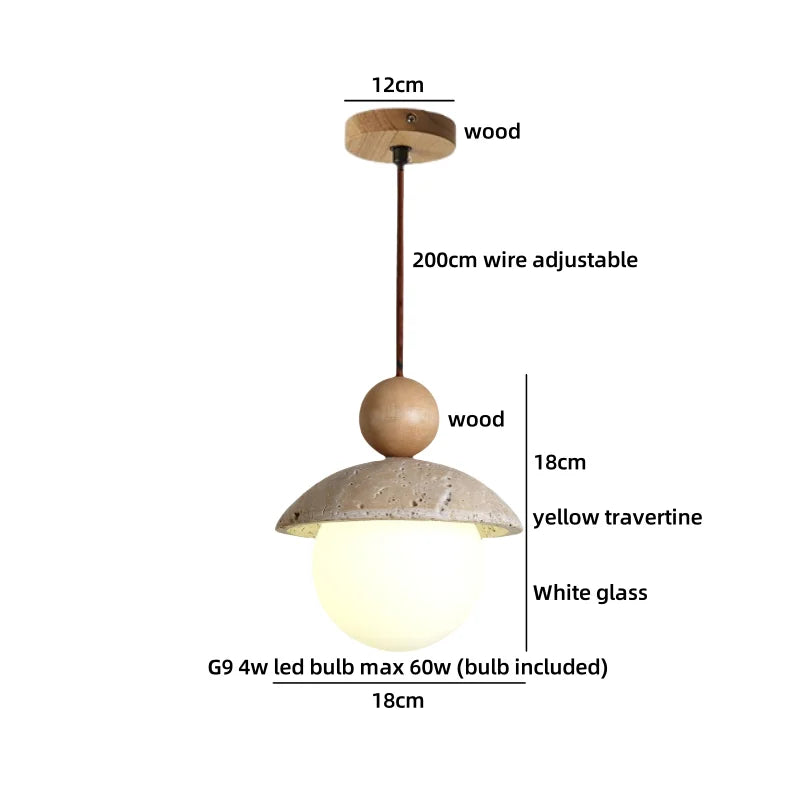 Axyaa White Glass Ball LED Pendant Lights with Wooden Base