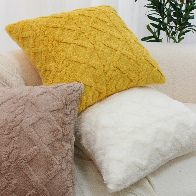 Axyaa Short Plush Geometric Pillow Cover Set - Chic Home Decor for Living Room