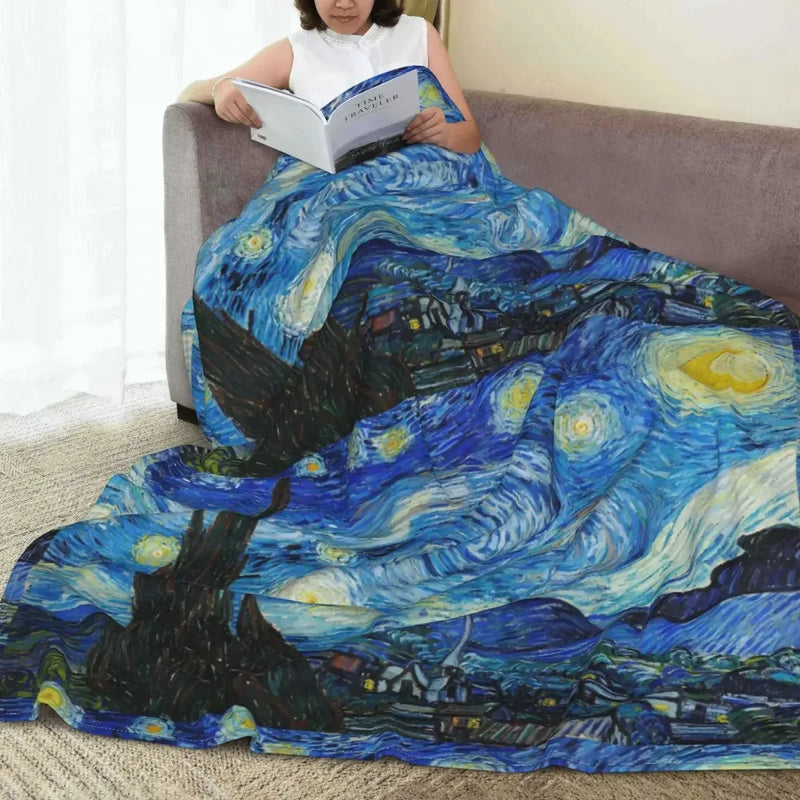 Axyaa Starry Night Flannel Galaxy Blanket - Lightweight Multi-function Sofa Throw
