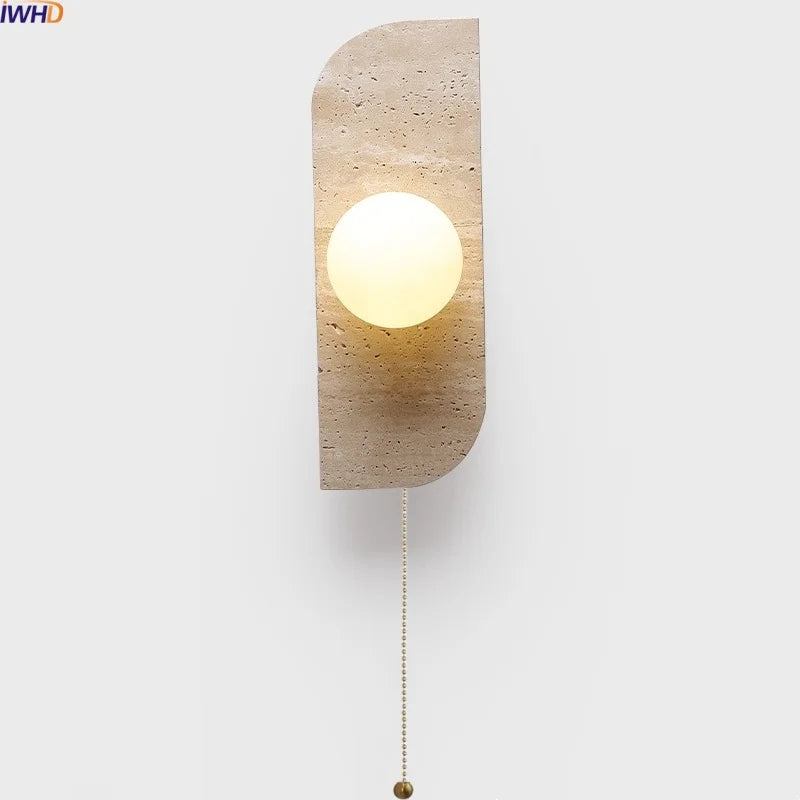 Axyaa White Glass Ball LED Wall Lamp Yellow Travertine Modern Bathroom Mirror Light