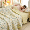 Axyaa Floral Summer Blanket & Pillowcase Set - Soft Knitted Duvet, Breathable & Skin-Friendly