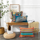 Axyaa Bohemian Tufted Lumbar Pillow Cover with Geometric Floral Embroidery & Pompom Tassels