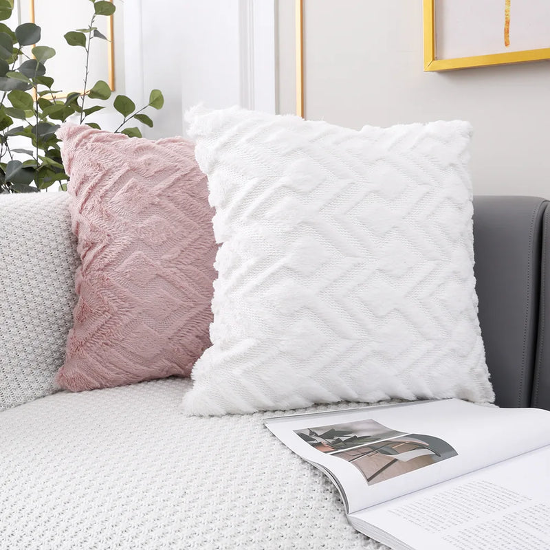 Axyaa Soft Fluffy Geometric Pattern Cushion Cover 45x45cm Home Décor Sofa Living Room