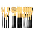 Axyaa 24-Piece Stainless Steel Cutlery Set - Black Mirror Finish