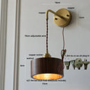 Axyaa Adjustable Wood Copper Wall Light Fixture with Pull Chain Switch