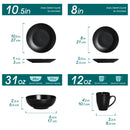 Axya 48-Piece Black Stoneware Dinner Set: Plates, Bowls, Cups - VANCASSO MODA