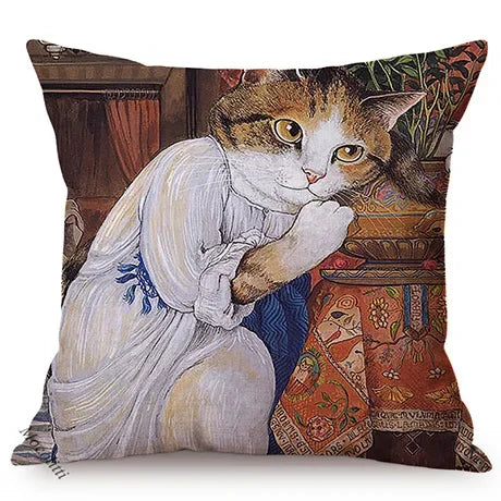 Axyaa Cat Portrait Nordic Art Pillow Cover