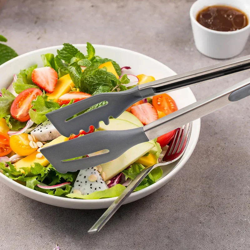 Axyaa Silicone Non-Stick Food Clips: Hollow Drain Oil BBQ Tongs for Home Kitchen Buffet.