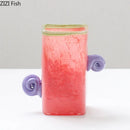 Axyaa Double Eared Square Glass Vase Candy Colored Flower Arrangement Vessel